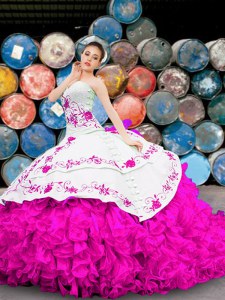 Multi-color Sweetheart Neckline Appliques and Embroidery and Ruffles Sweet 16 Dresses Sleeveless Lace Up