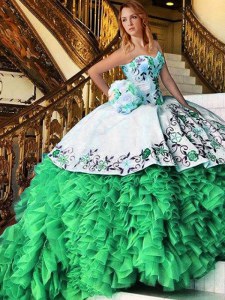 Custom Made Sleeveless Organza Lace Up 15 Quinceanera Dress for Military Ball and Sweet 16 and Quinceanera