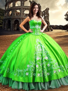 Fashionable Off the Shoulder Satin Lace Up Quinceanera Dress Sleeveless Floor Length Lace and Embroidery