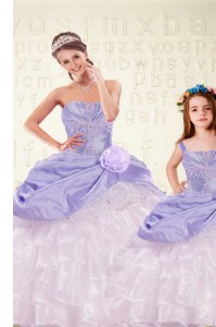 Fine Organza and Taffeta Sleeveless Floor Length Quinceanera Dresses and Beading and Ruffled Layers and Hand Made Flower