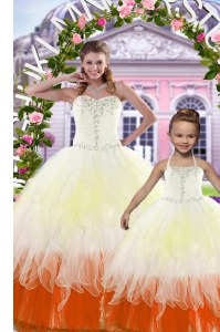Multi-color Sleeveless Floor Length Beading Lace Up Quinceanera Gowns