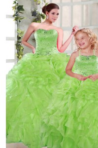 Ball Gowns Quinceanera Dresses Strapless Organza Sleeveless Floor Length Lace Up