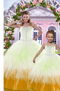 Customized Tulle Sleeveless Floor Length Vestidos de Quinceanera and Beading and Ruffles