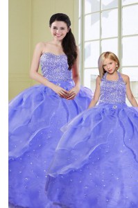 Excellent Lavender Sleeveless Organza Lace Up Sweet 16 Dress for Military Ball and Sweet 16 and Quinceanera