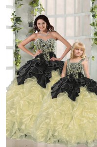 Chic Light Yellow Sleeveless Organza Lace Up 15 Quinceanera Dress for Military Ball and Sweet 16 and Quinceanera