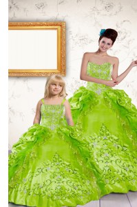 Yellow Green Halter Top Lace Up Beading and Embroidery and Pick Ups Quinceanera Gown Sleeveless
