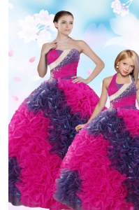 Sweet Taffeta Sweetheart Sleeveless Lace Up Sequins and Pick Ups Quince Ball Gowns in Multi-color