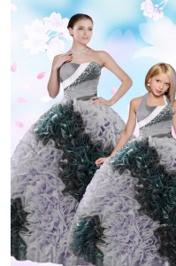 Vintage Multi-color Ball Gowns Sequins and Pick Ups Ball Gown Prom Dress Lace Up Taffeta Sleeveless Floor Length