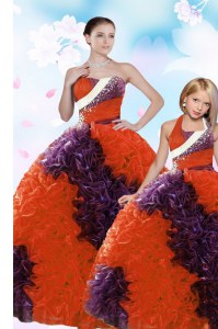 Multi-color Fabric With Rolling Flowers Lace Up Strapless Sleeveless Floor Length Sweet 16 Quinceanera Dress Beading and Sequins