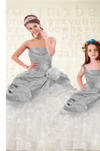 Multi-color Sweetheart Lace Up Beading and Ruffled Layers and Hand Made Flower Ball Gown Prom Dress Sleeveless
