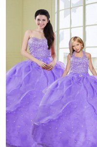 Stylish Floor Length Ball Gowns Sleeveless Lavender Quinceanera Gown Lace Up