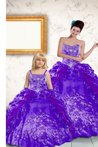 Romantic Pick Ups Purple Sleeveless Taffeta Side Zipper Quinceanera Gown for Military Ball and Sweet 16 and Quinceanera