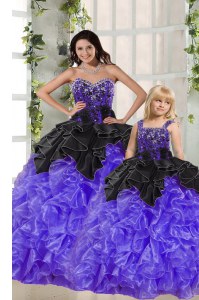 Smart Black And Purple Sweetheart Lace Up Beading and Ruffles Vestidos de Quinceanera Sleeveless