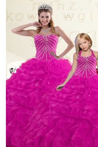 Beading and Ruffles Quinceanera Gown Fuchsia Lace Up Sleeveless Floor Length