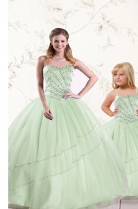 Custom Fit Apple Green Tulle Lace Up Sweet 16 Dresses Sleeveless Floor Length Beading