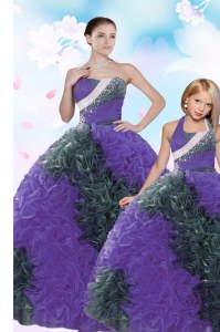 Multi-color Taffeta Lace Up Quinceanera Gown Sleeveless Floor Length Sequins and Pick Ups