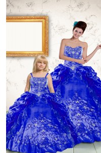 Luxurious Royal Blue Taffeta Lace Up Quinceanera Gowns Sleeveless Floor Length Beading and Embroidery and Pick Ups