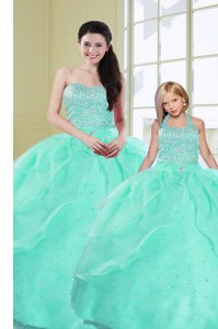 Graceful Turquoise Ball Gowns Organza Sweetheart Sleeveless Beading and Sequins Floor Length Lace Up Ball Gown Prom Dress