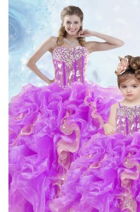 Organza Sweetheart Sleeveless Lace Up Beading and Ruffles and Sequins Quinceanera Dress in Multi-color