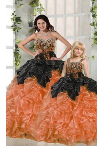 Ideal Orange Red Lace Up Sweetheart Beading and Ruffles 15th Birthday Dress Organza Sleeveless