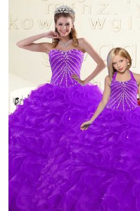 Top Selling Purple Lace Up Sweetheart Beading and Ruffles Sweet 16 Dress Organza Sleeveless