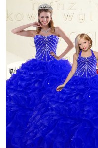 Fitting Sweetheart Sleeveless Quinceanera Dress Floor Length Beading and Ruffles Royal Blue Organza