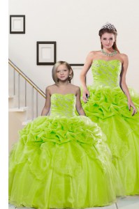 Lovely Pick Ups Yellow Green Sleeveless Organza Lace Up Quince Ball Gowns for Military Ball and Sweet 16 and Quinceanera