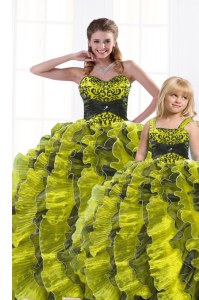Perfect Sweetheart Sleeveless Lace Up Quinceanera Dresses Yellow Green Organza