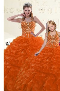 Organza Sweetheart Sleeveless Lace Up Beading and Ruffles Quinceanera Gown in Orange
