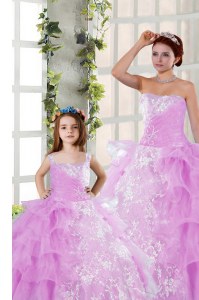 Floor Length Lace Up 15th Birthday Dress Lilac for Military Ball and Sweet 16 and Quinceanera with Beading and Ruching