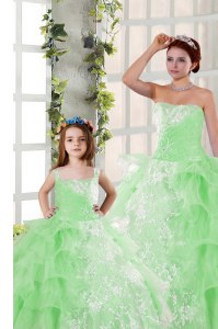 Nice Organza Strapless Sleeveless Lace Up Beading and Ruffled Layers and Ruching Vestidos de Quinceanera in