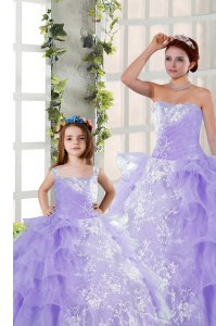 Cheap Sleeveless Lace Up Floor Length Embroidery and Ruffled Layers Quinceanera Gowns