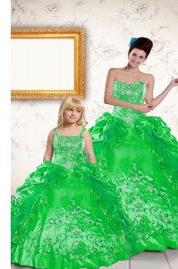 Unique Floor Length Green Quinceanera Dress Taffeta Sleeveless Beading and Embroidery and Pick Ups