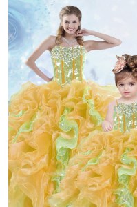 Multi-color Ball Gowns Beading and Ruffles and Sequins Quinceanera Dresses Lace Up Organza Sleeveless Floor Length