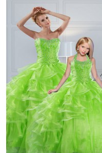 Chic Sleeveless Floor Length Beading and Ruffled Layers Lace Up Quinceanera Gowns