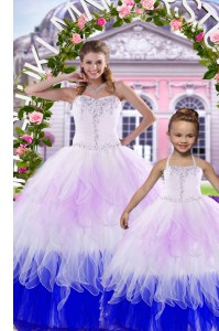 High Quality Multi-color Ball Gowns Sweetheart Sleeveless Tulle Floor Length Lace Up Beading Ball Gown Prom Dress