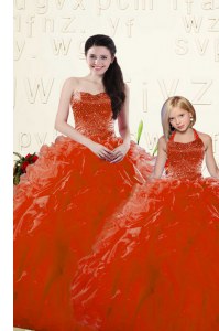 Floor Length Ball Gowns Long Sleeves Red Quinceanera Dress Lace Up