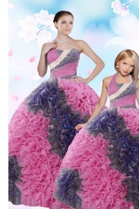 Trendy Sequins Pick Ups Multi-color Sleeveless Taffeta Lace Up Sweet 16 Quinceanera Dress for Military Ball and Sweet 16 and Quinceanera