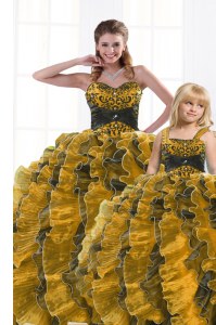 New Arrival Gold Sleeveless Organza Lace Up Sweet 16 Quinceanera Dress for Military Ball and Sweet 16 and Quinceanera