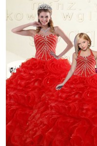 Floor Length Red Ball Gown Prom Dress Sweetheart Sleeveless Lace Up