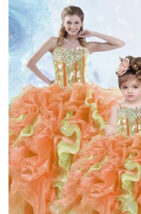 Extravagant Sleeveless Beading and Ruffles and Sequins Lace Up Ball Gown Prom Dress