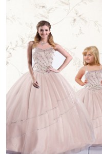 Fine Baby Pink Lace Up Quinceanera Dresses Beading Sleeveless Floor Length