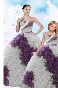 Colorful Strapless Sleeveless Fabric With Rolling Flowers Sweet 16 Dresses Beading and Sequins Lace Up