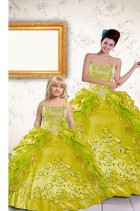 Yellow Taffeta Lace Up Quinceanera Dresses Sleeveless Floor Length Beading and Embroidery and Pick Ups