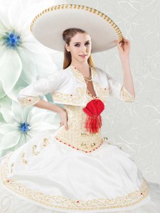 White Sweet 16 Quinceanera Dress Military Ball and Sweet 16 and Quinceanera and For with Beading and Embroidery and Ruffles Sweetheart Sleeveless Lace Up