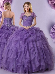 Luxury Sleeveless Beading and Ruffles Lace Up Quinceanera Gown