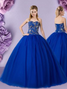 Royal Blue Sweet 16 Dress Military Ball and Sweet 16 and Quinceanera and For with Beading Sweetheart Sleeveless Lace Up