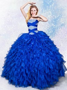 Royal Blue Sleeveless Beading and Ruffles Floor Length Sweet 16 Quinceanera Dress