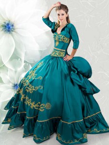 Teal Taffeta Lace Up Sweetheart Sleeveless Floor Length Quinceanera Dresses Beading and Embroidery