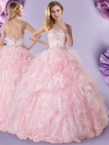 Fantastic Baby Pink Sleeveless Beading and Ruffles Floor Length Sweet 16 Dresses